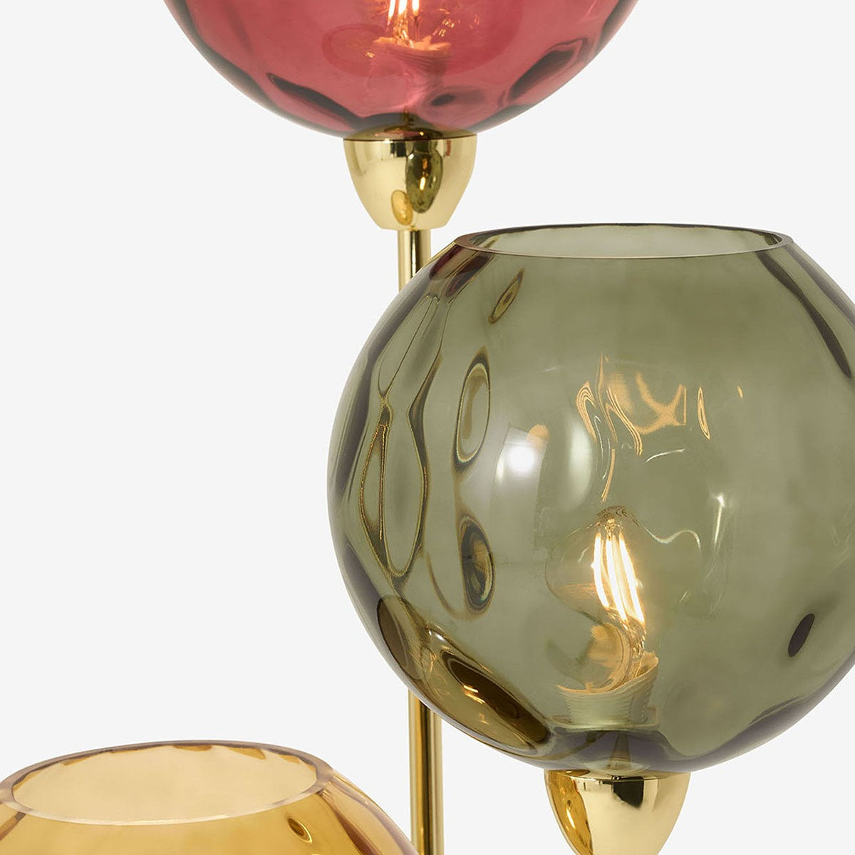 Polished Brass & Green/Red Toned Glass