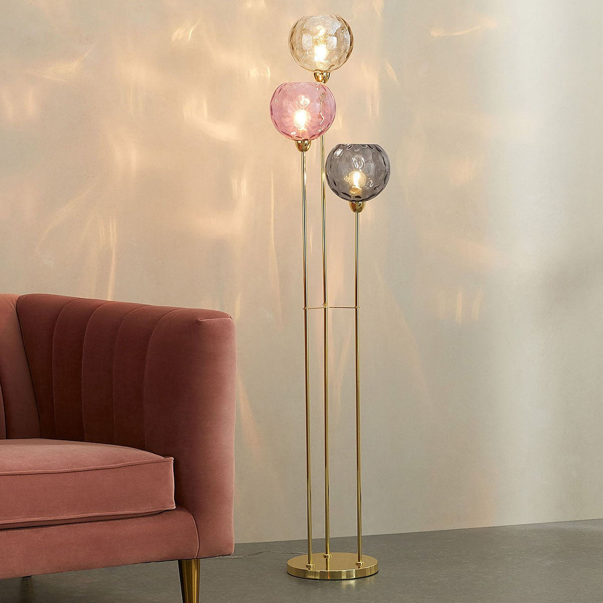 Polished Brass & Light Pink Glass