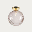 MADE Ilaria Flush Modern Ceiling Light in Polished Brass and Pink Glass