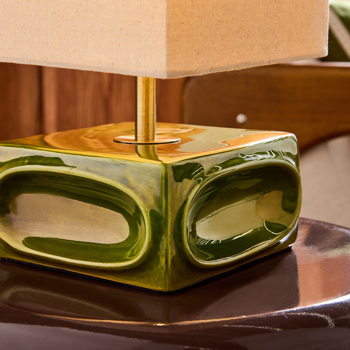 Green Reactive Glaze & Natural Faux Linen