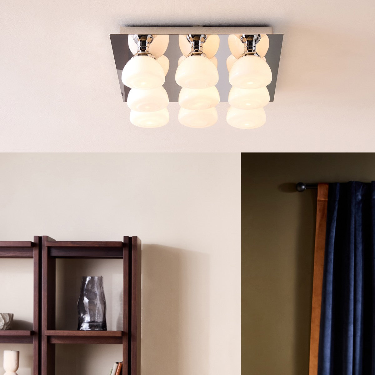 MADE Monroe Retro Ceiling Light in Chrome Plate with Gloss Opal Glass