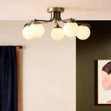 MADE Palla Antique Brass Ceiling Light with Cream Milk Glass Shades