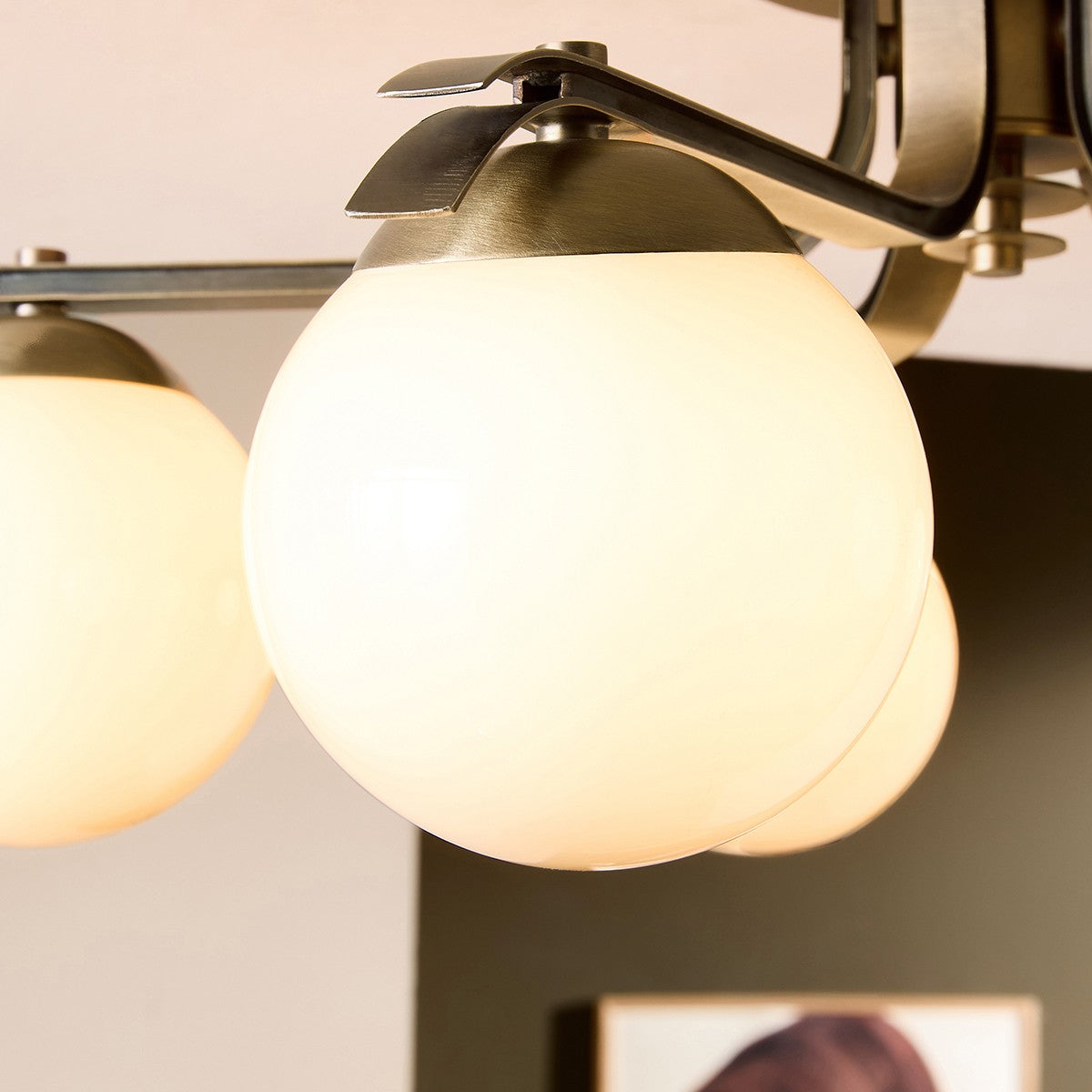 MADE Palla Antique Brass Ceiling Light with Cream Milk Glass Shades