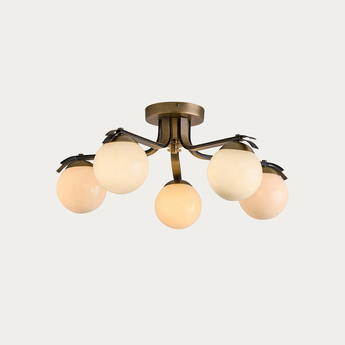 MADE Palla Antique Brass Ceiling Light with Cream Milk Glass Shades