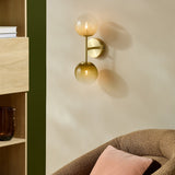 MADE Globe Vintage Wall Light in Brushed Brass with Green Ombre Glass Shades