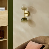 MADE Globe Vintage Wall Light in Brushed Brass with Green Ombre Glass Shades
