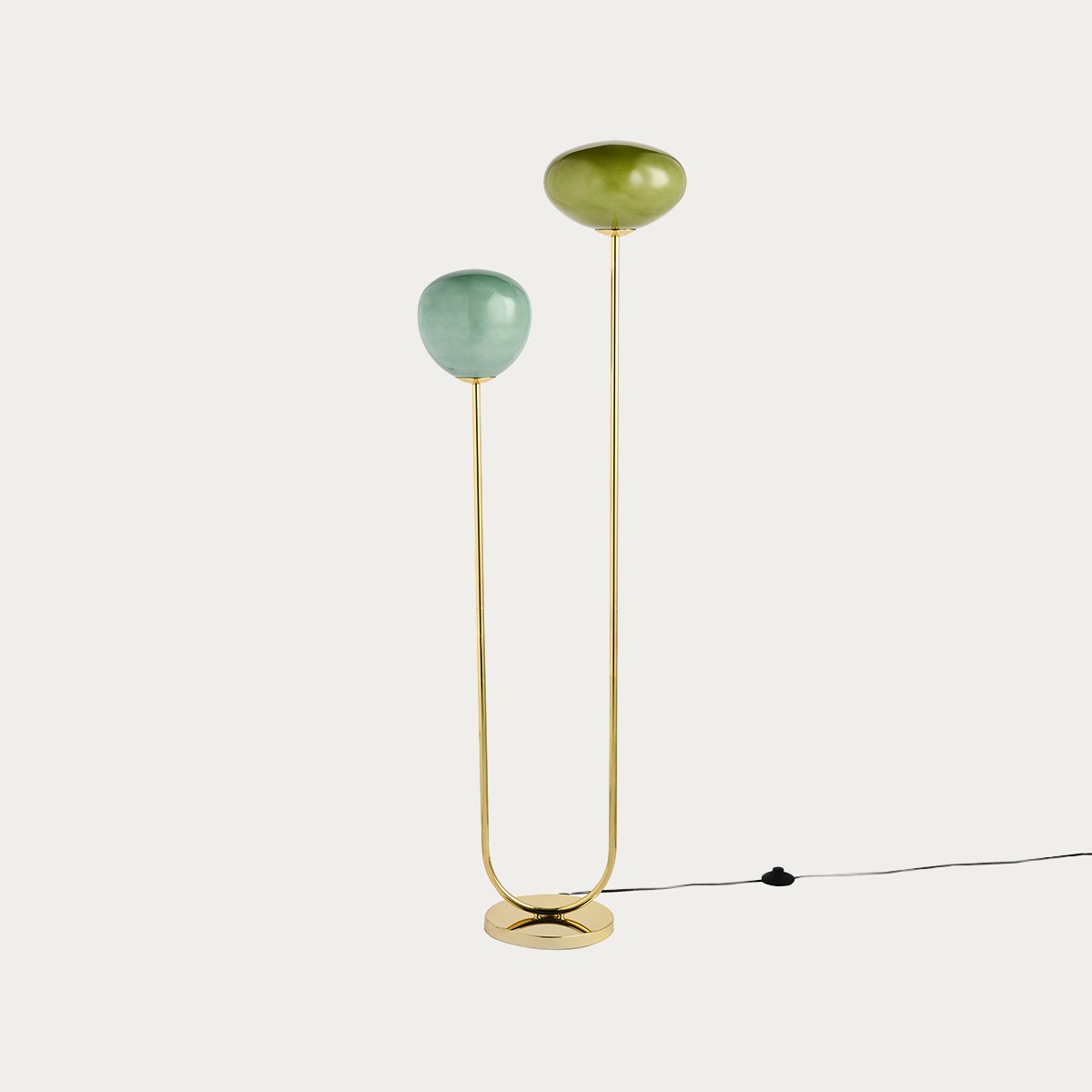 MADE Adrianne Modern Floor Lamp with Green Toned Glass and Polished Brass