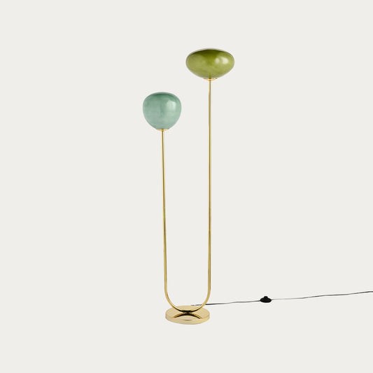 MADE Adrianne Modern Floor Lamp with Green Toned Glass and Polished Brass