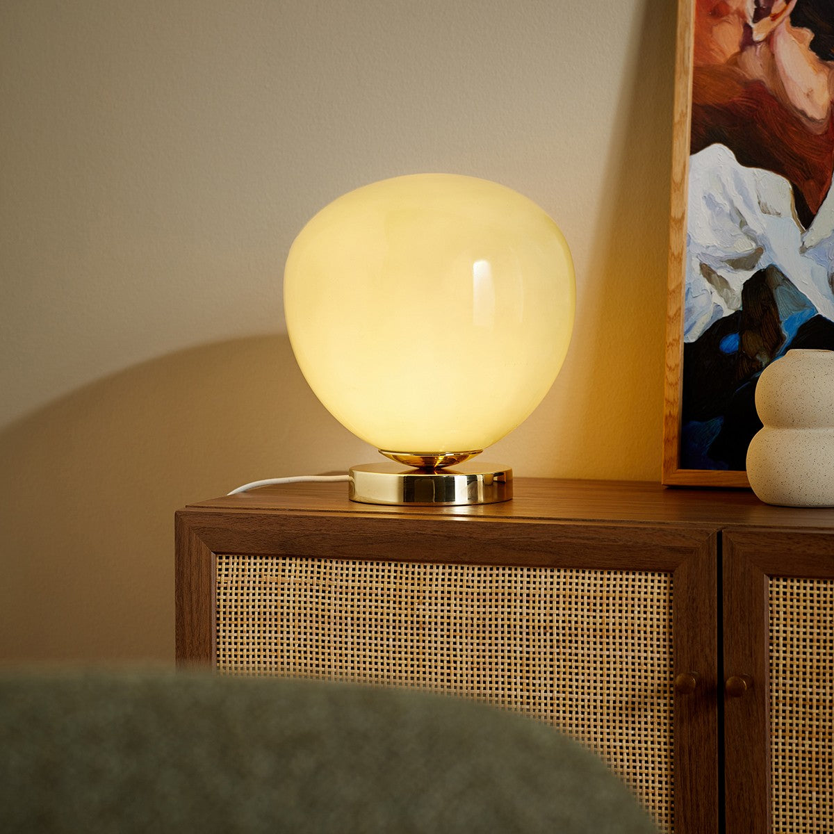MADE Adrianne Green Glass Table Lamp in Polished Brass