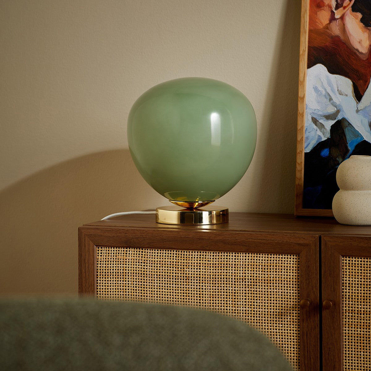 MADE Adrianne Green Glass Table Lamp in Polished Brass
