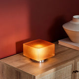 MADE Ribbed Table Lamp with Amber Glass and Brushed Silver Detailing