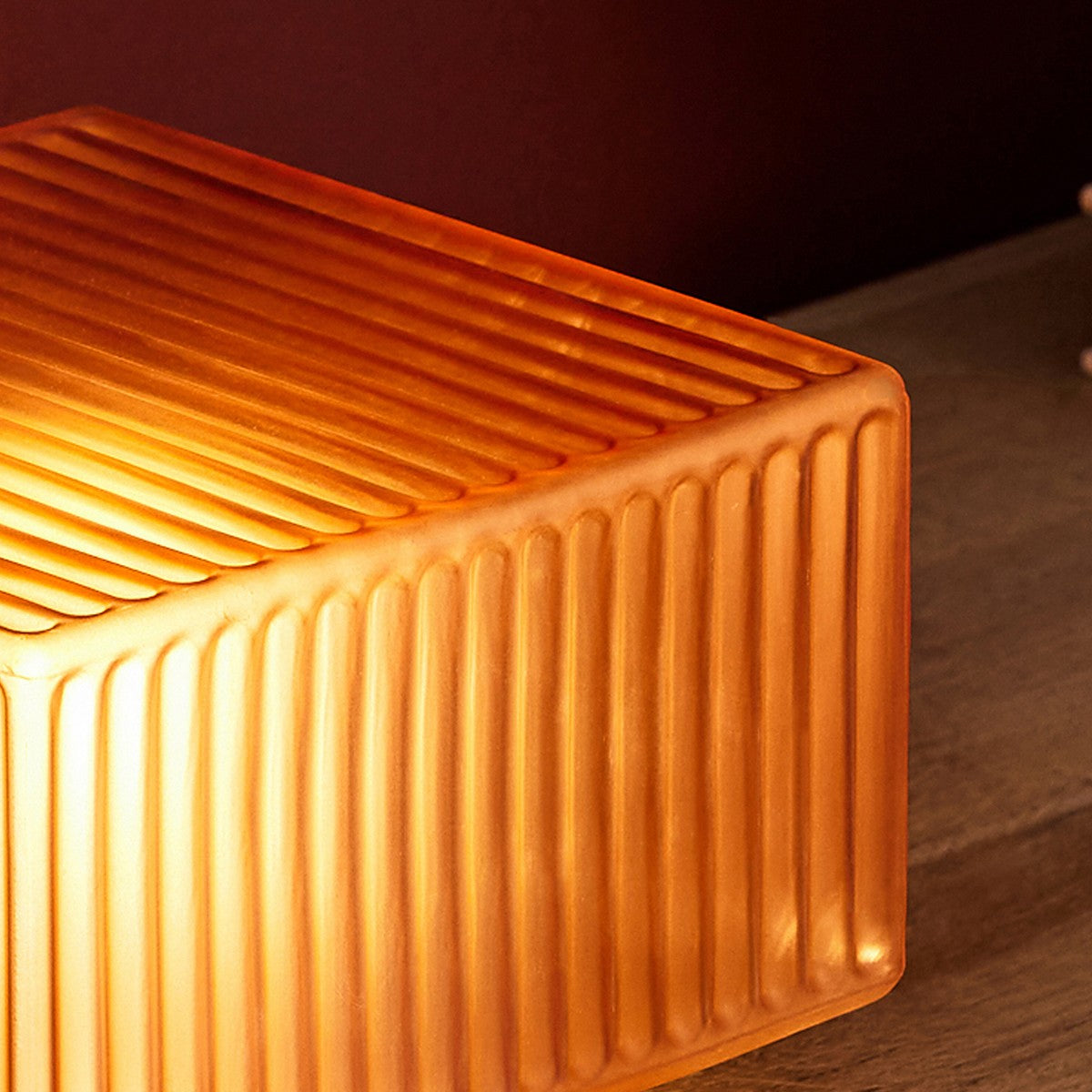 MADE Ribbed Table Lamp with Amber Glass and Brushed Silver Detailing