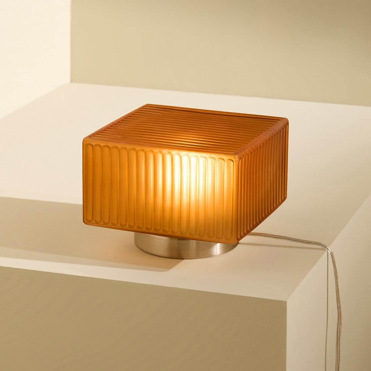 MADE Ribbed Table Lamp with Amber Glass and Brushed Silver Detailing