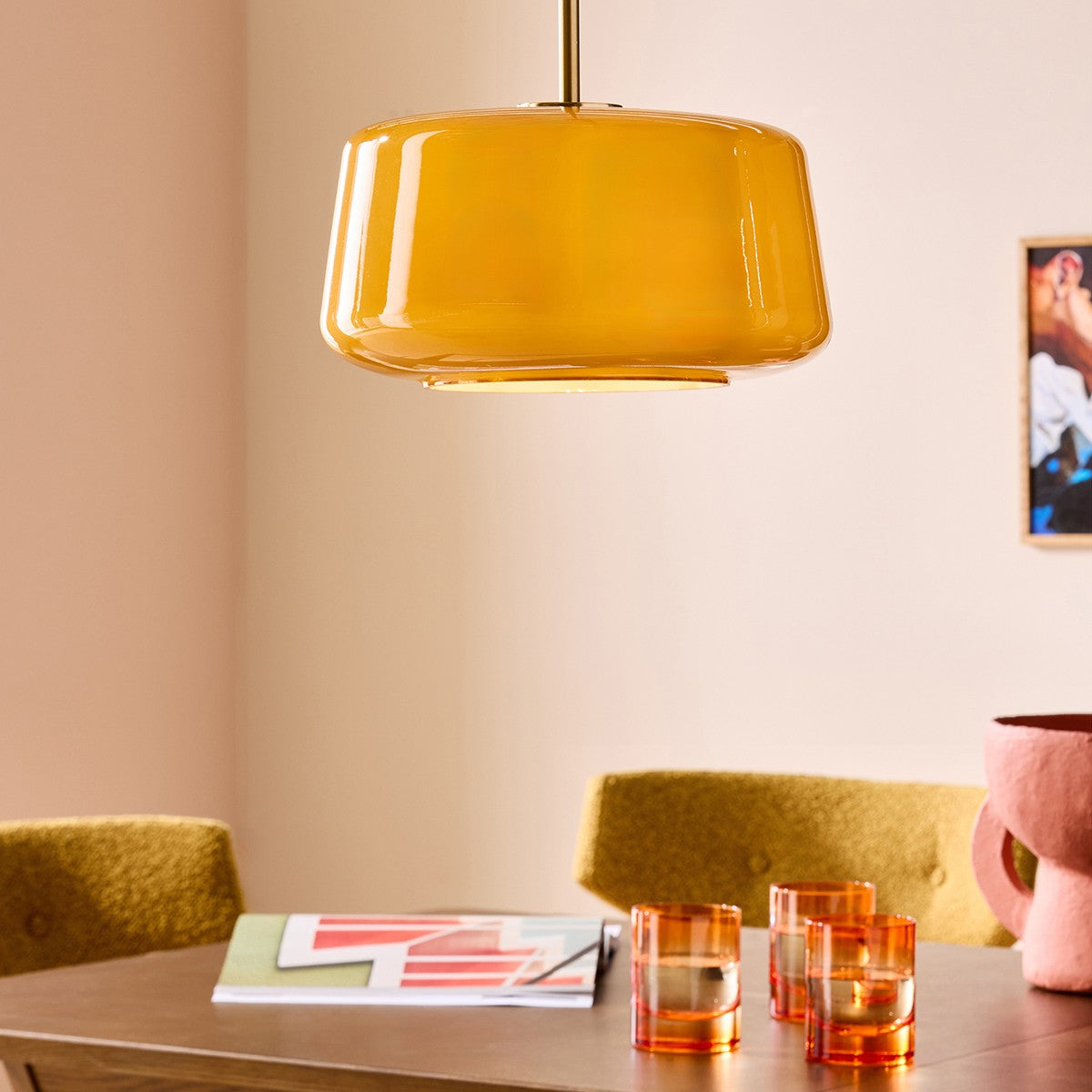 Brushed Brass & Amber Glass