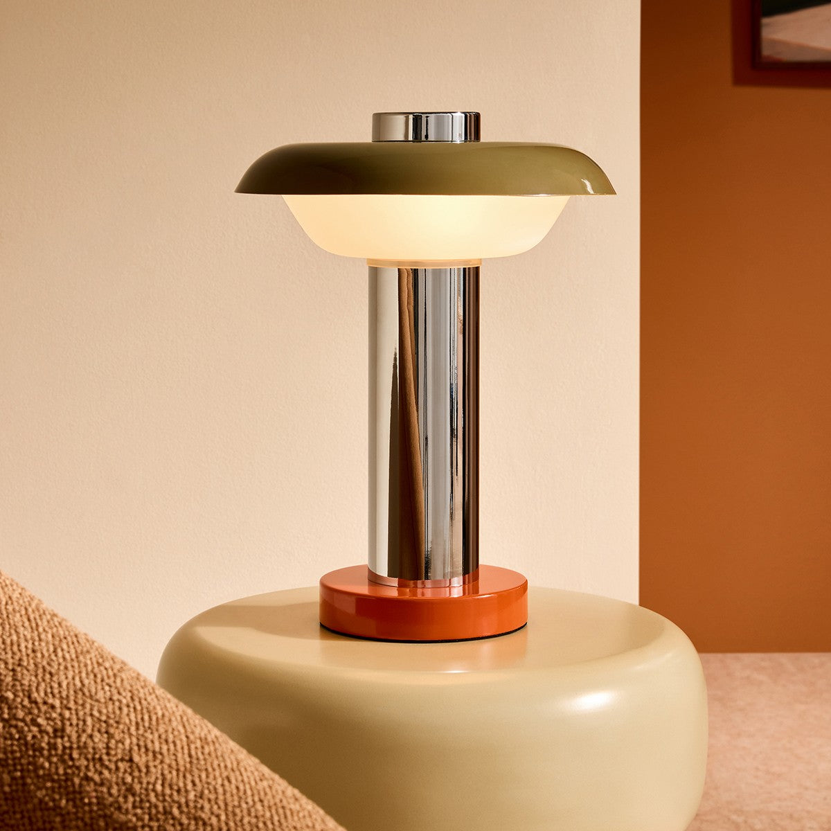 MADE Eero Small Chrome Table Lamp with Opal Glass