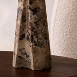MADE Heath Brown Table Lamp with Emperador Marble and Natural Linen Lampshade