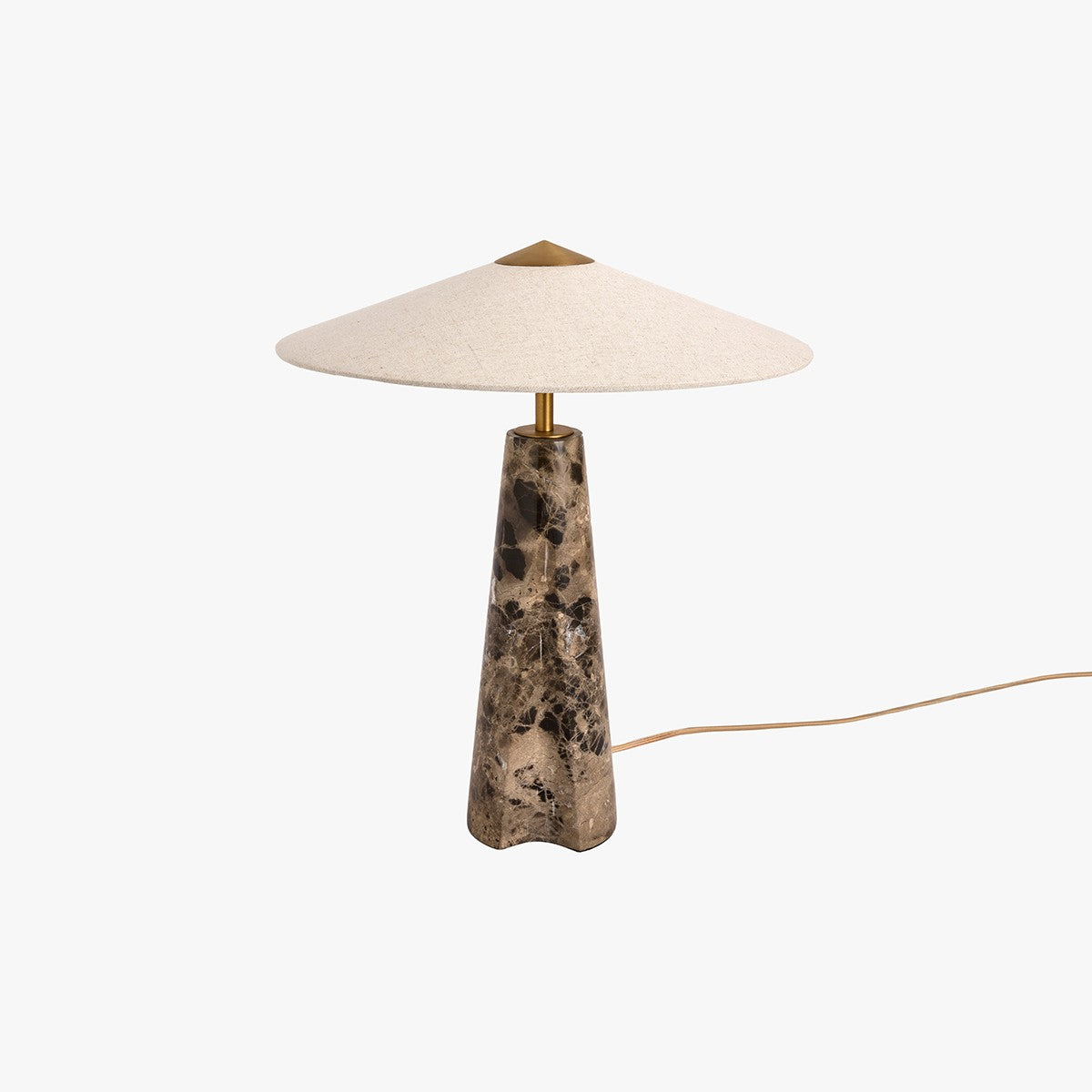 MADE Heath Brown Table Lamp with Emperador Marble and Natural Linen Lampshade