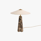 MADE Heath Brown Table Lamp with Emperador Marble and Natural Linen Lampshade