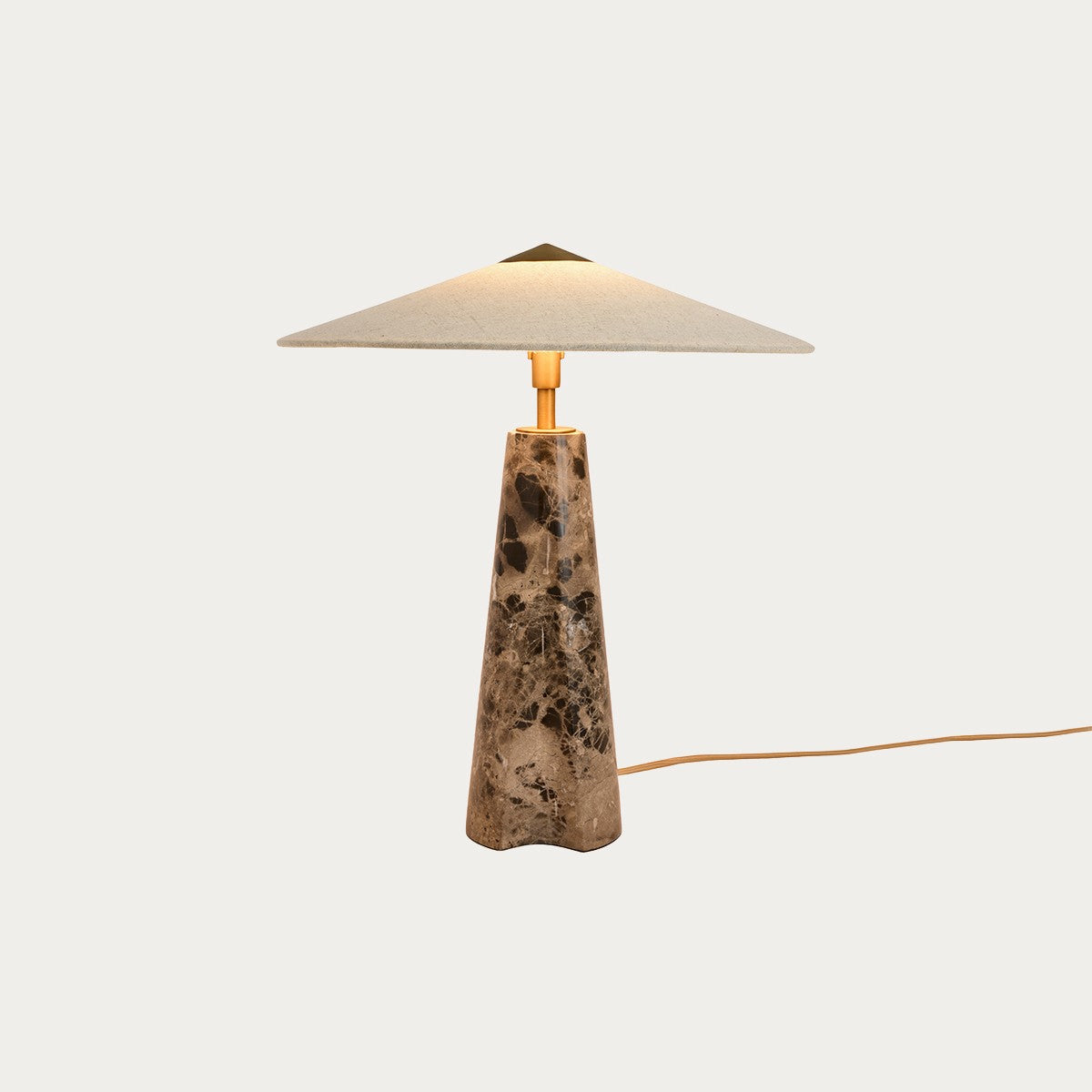 MADE Heath Brown Table Lamp with Emperador Marble and Natural Linen Lampshade
