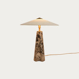 MADE Heath Brown Table Lamp with Emperador Marble and Natural Linen Lampshade
