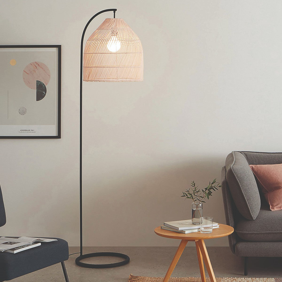 MADE Java Rattan Floor Lamp in Matt Black