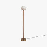 MADE Layla Wood Floor Light in Antique Brass with Opal Glass Lamp Shade