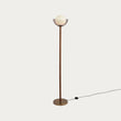 MADE Layla Wood Floor Light in Antique Brass with Opal Glass Lamp Shade
