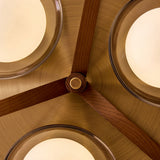 MADE Layla Wooden Flush Ceiling Light in Antique Brass with Opal Glass Lamp Shades