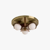 MADE Layla Wooden Flush Ceiling Light in Antique Brass with Opal Glass Lamp Shades