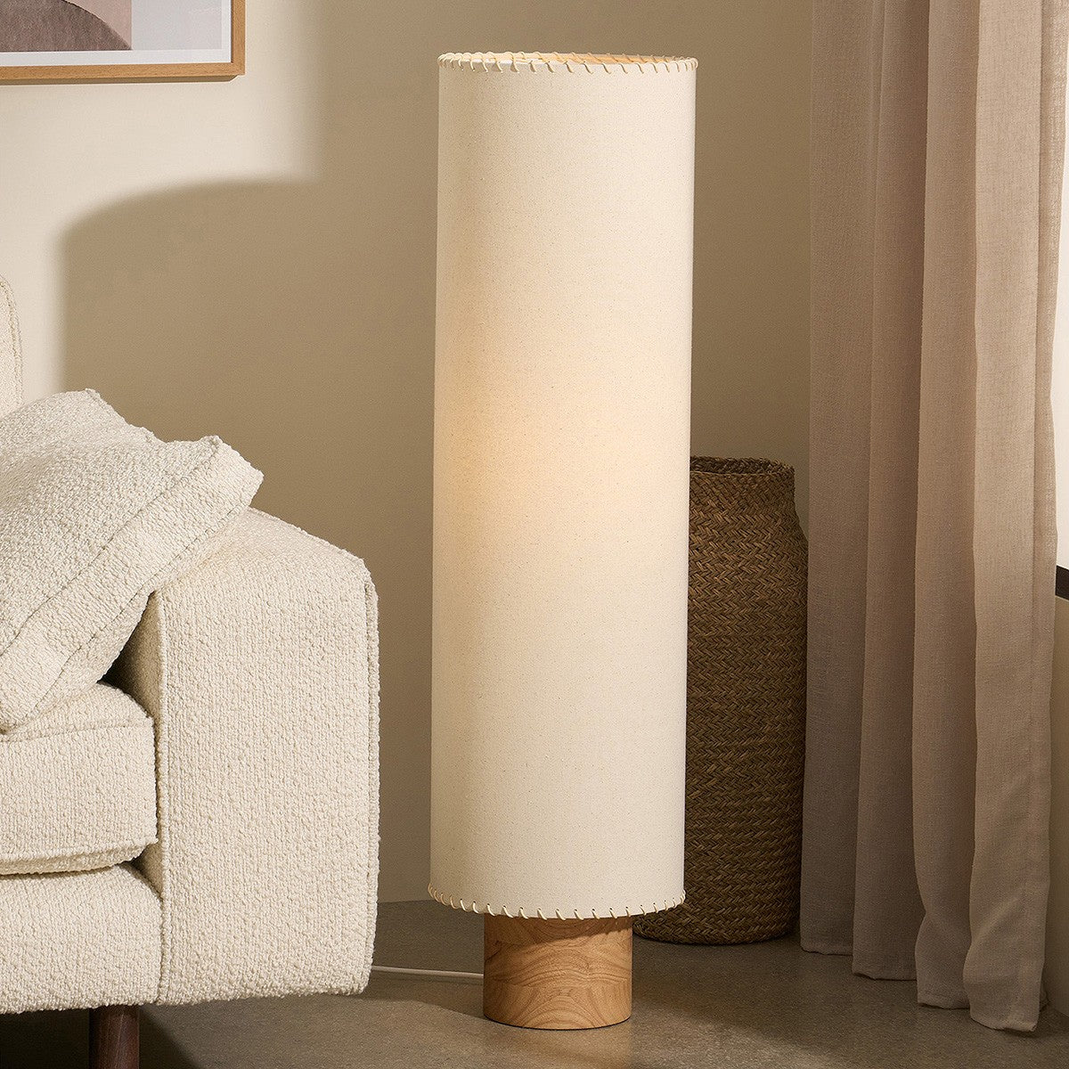 MADE Neutra Tall Floor Lamp with Big Light Shade and Natural Wood Base