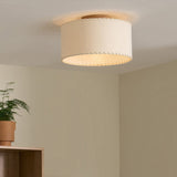 MADE Neutra Flush Fitting Ceiling Light with Natural Linen Lamp Shade and Wood Base