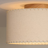 MADE Neutra Flush Fitting Ceiling Light with Natural Linen Lamp Shade and Wood Base
