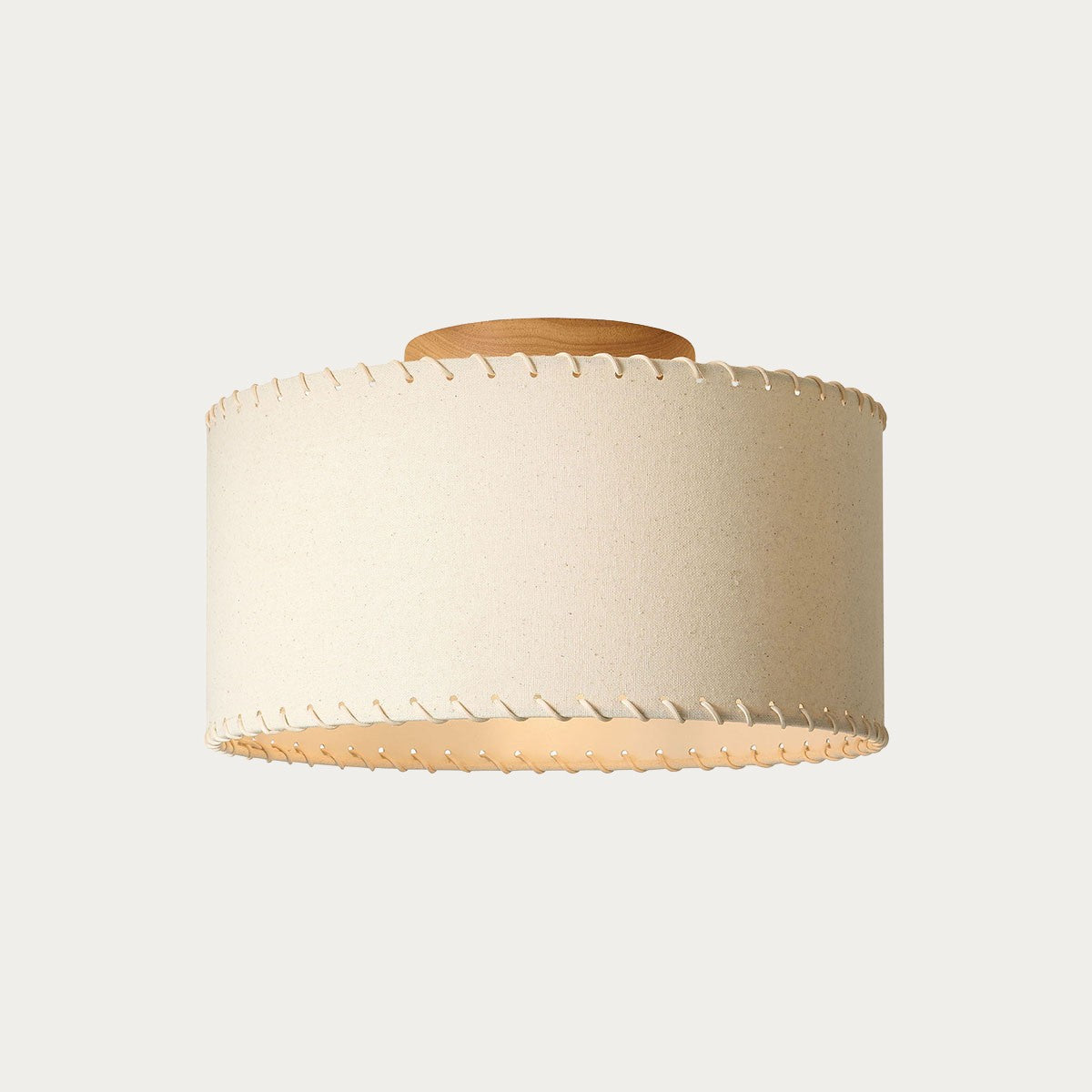 MADE Neutra Flush Fitting Ceiling Light with Natural Linen Lamp Shade and Wood Base