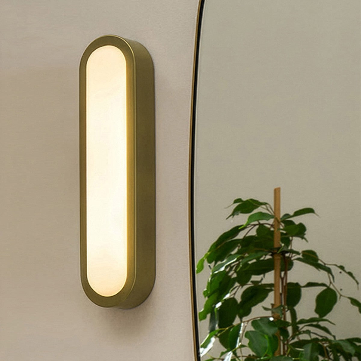 MADE Nura Antique Brass Bathroom Wall Light with Opal Glass