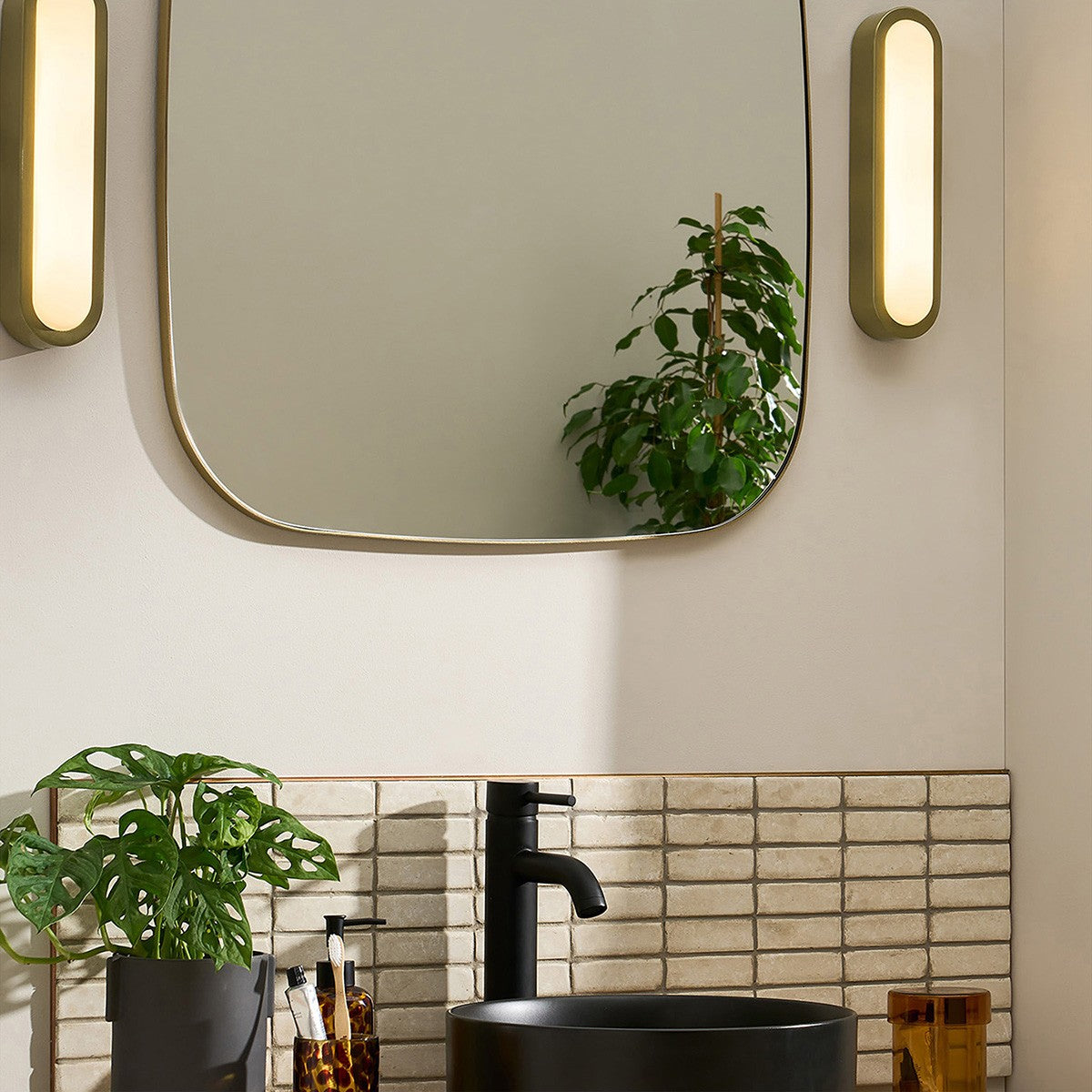 MADE Nura Antique Brass Bathroom Wall Light with Opal Glass
