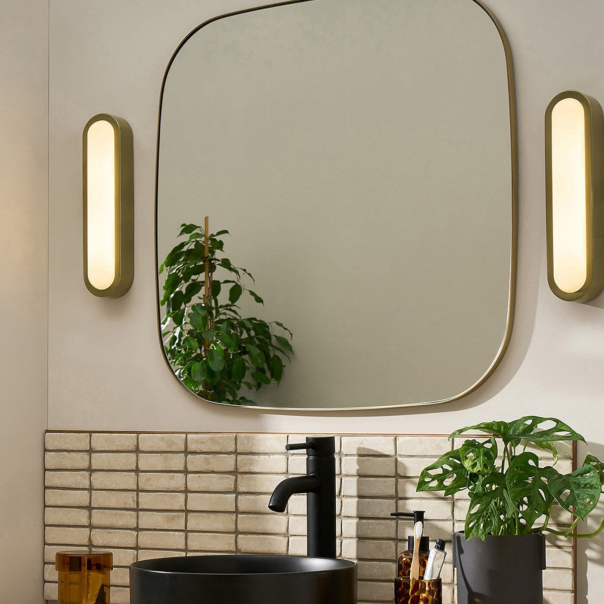 MADE Nura Antique Brass Bathroom Wall Light with Opal Glass