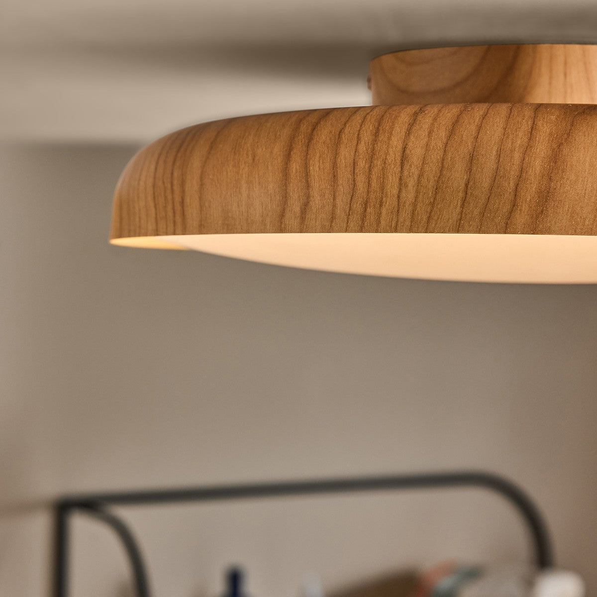 MADE Nura Flush Bathroom Ceiling Light in Wood Effect with Opal Diffuser