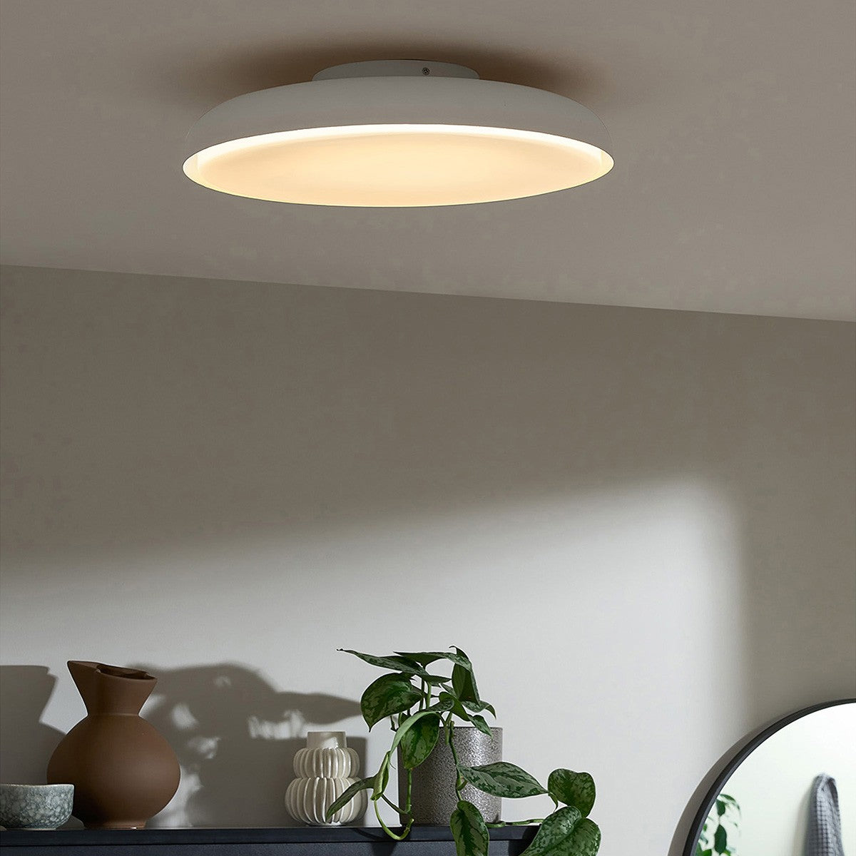 MADE Nura Flush Bathroom Ceiling Light in Matt Ivory with Opal Diffuser