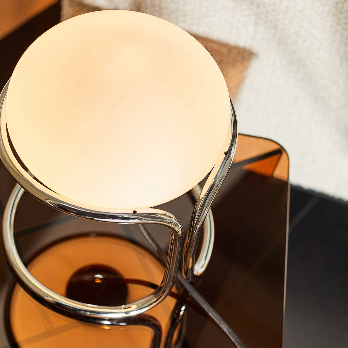 MADE Piper Chrome Table Lamp with Gloss Opal Glass