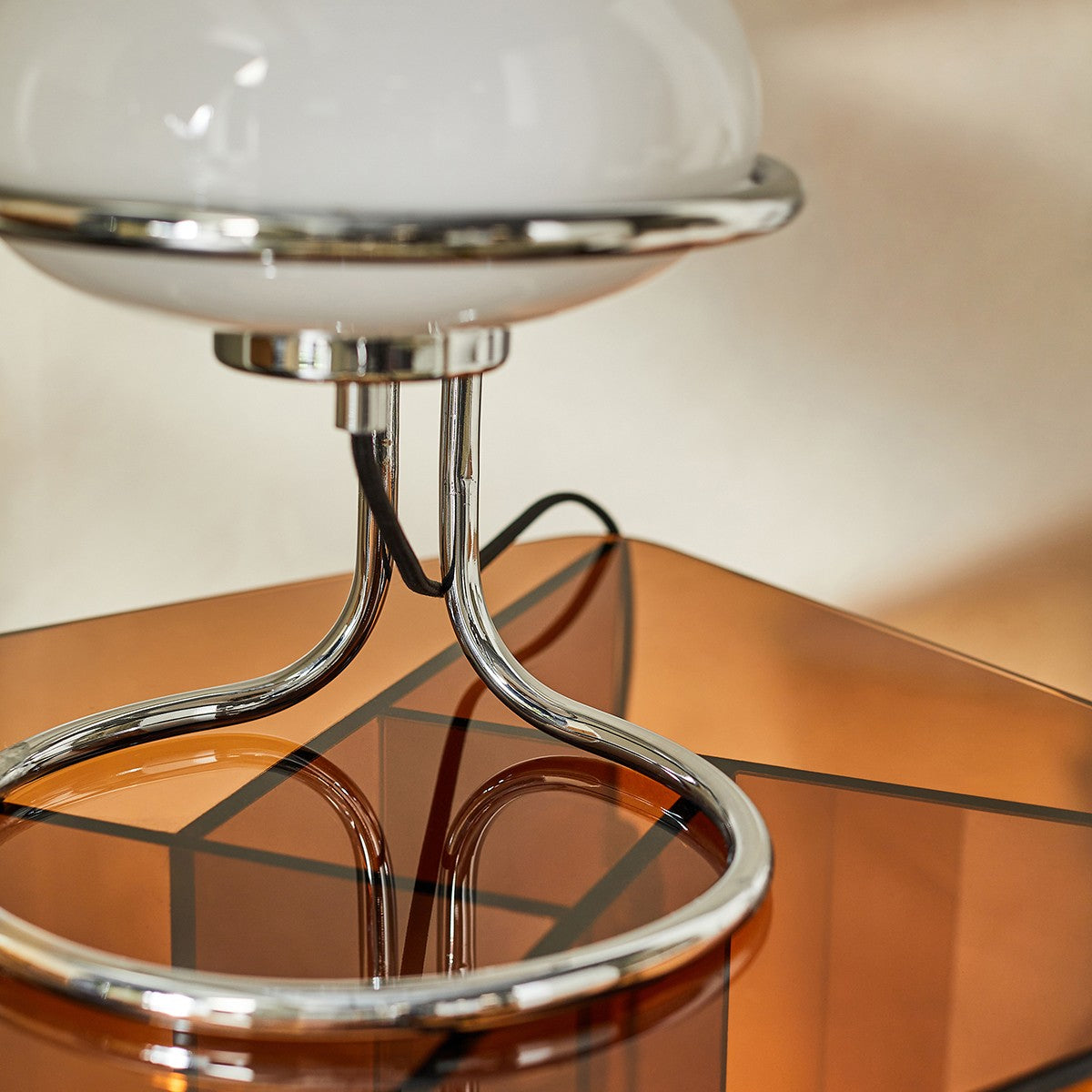 MADE Piper Chrome Table Lamp with Gloss Opal Glass