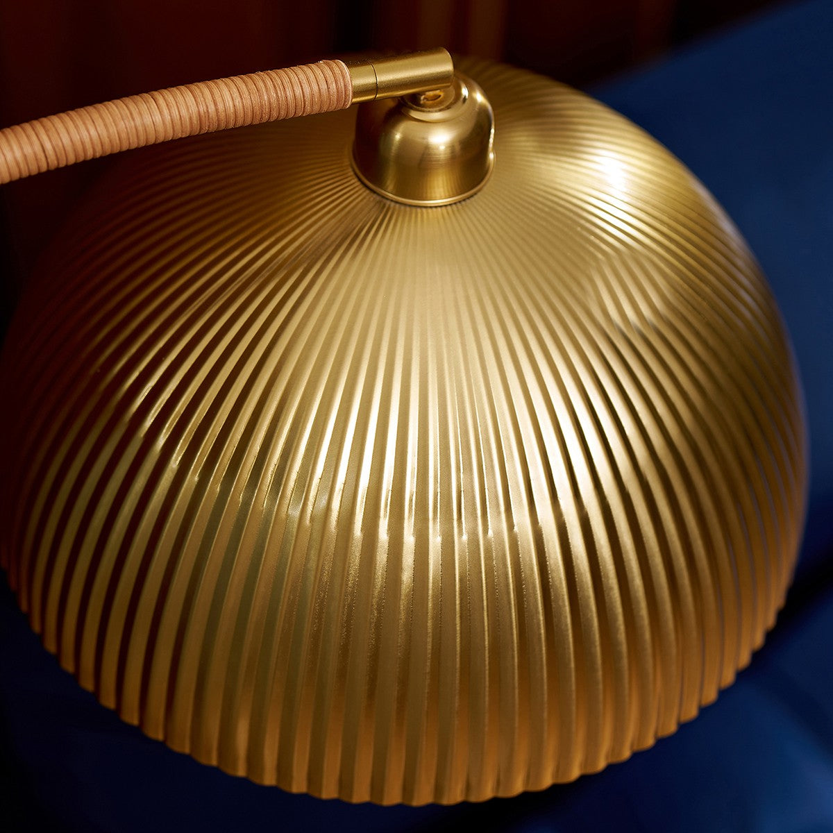 MADE Shell Gold Arch Floor Lamp with Rattan Wrapped Frame