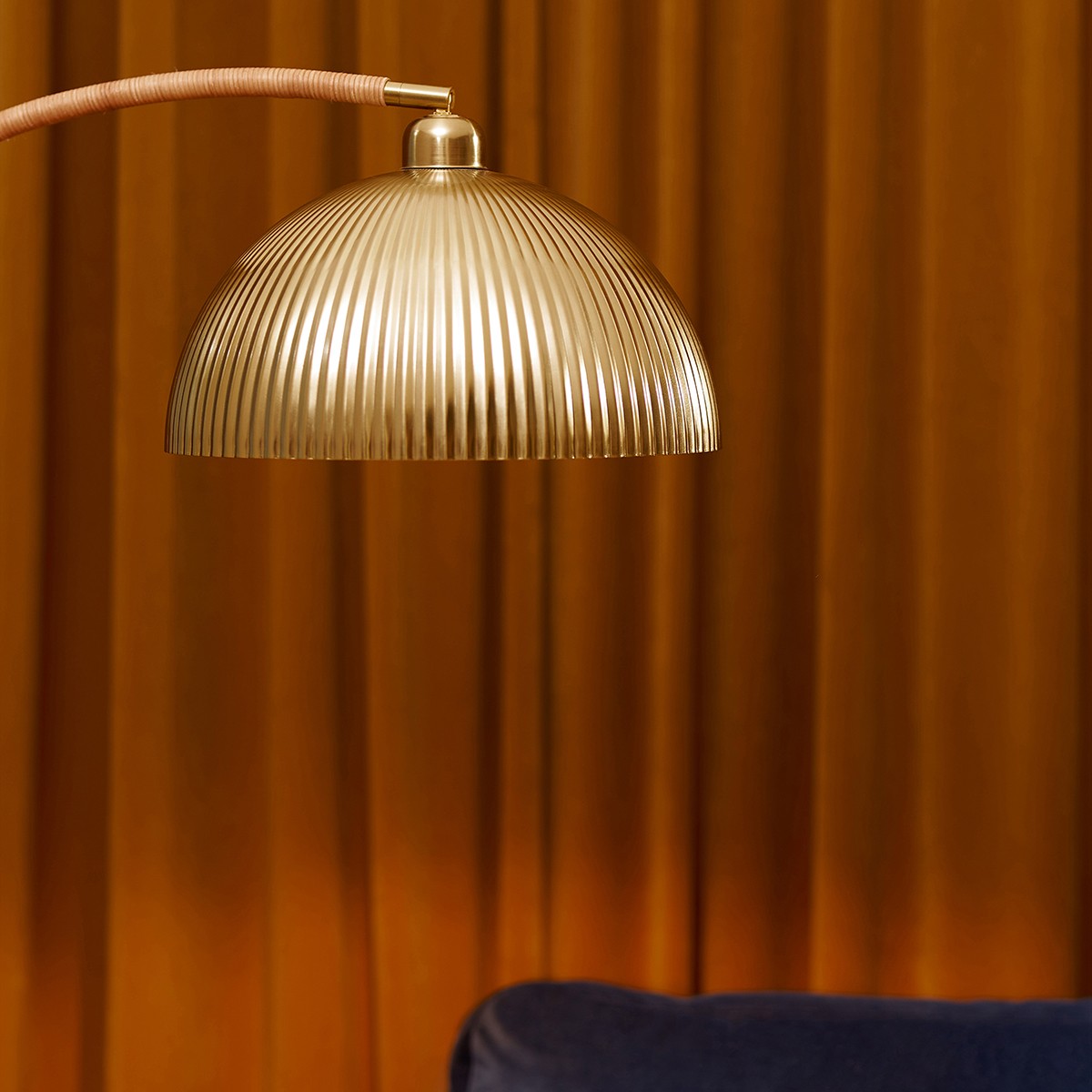 MADE Shell Gold Arch Floor Lamp with Rattan Wrapped Frame