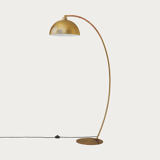 MADE Shell Gold Arch Floor Lamp with Rattan Wrapped Frame