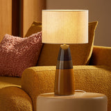 MADE Vince Brown Ceramic Table Lamp with Natural Linen Lampshade