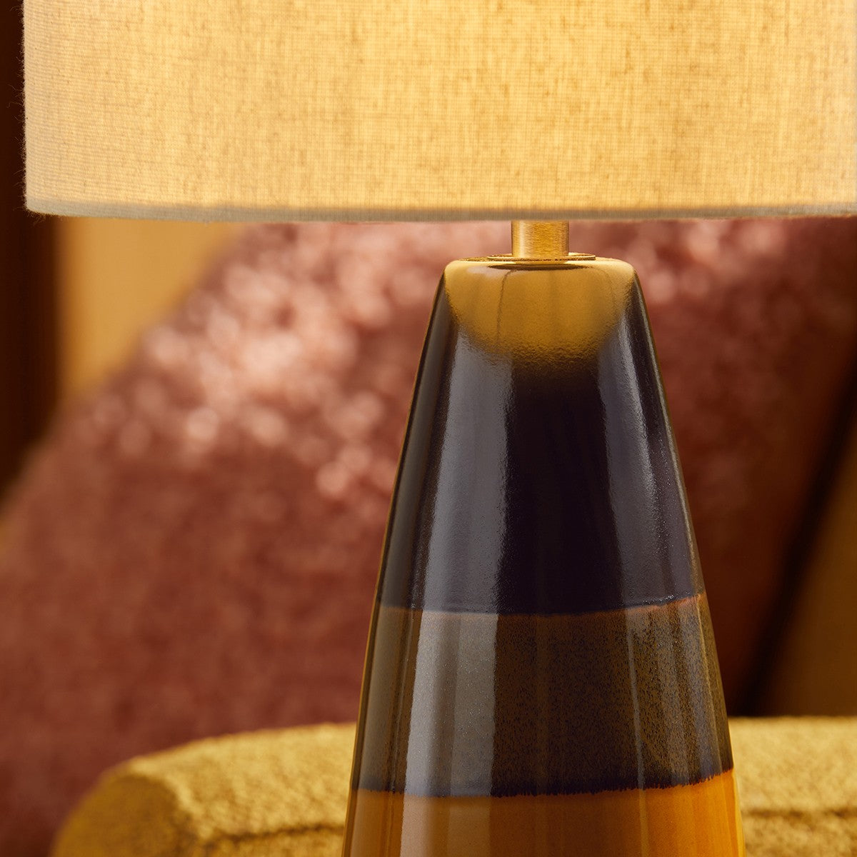 MADE Vince Brown Ceramic Table Lamp with Natural Linen Lampshade