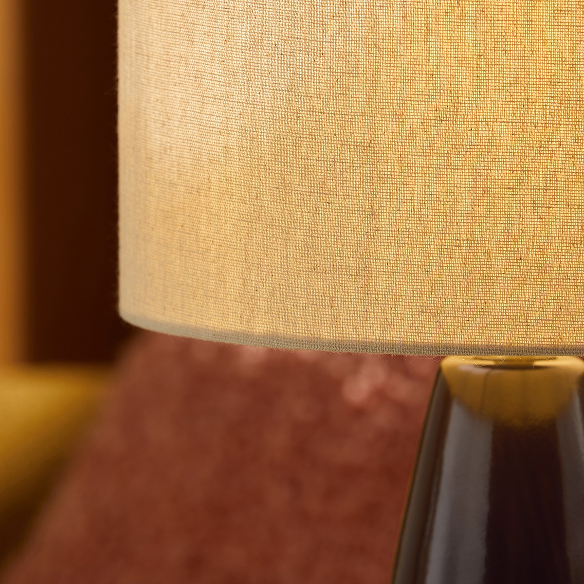 MADE Vince Brown Ceramic Table Lamp with Natural Linen Lampshade