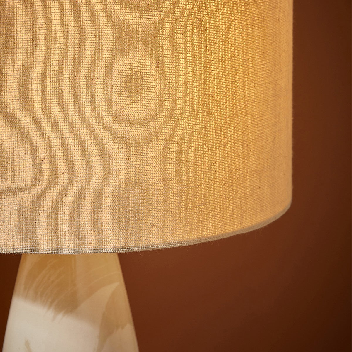 MADE Vince Cream Ceramic Table Lamp with Natural Linen Lampshade