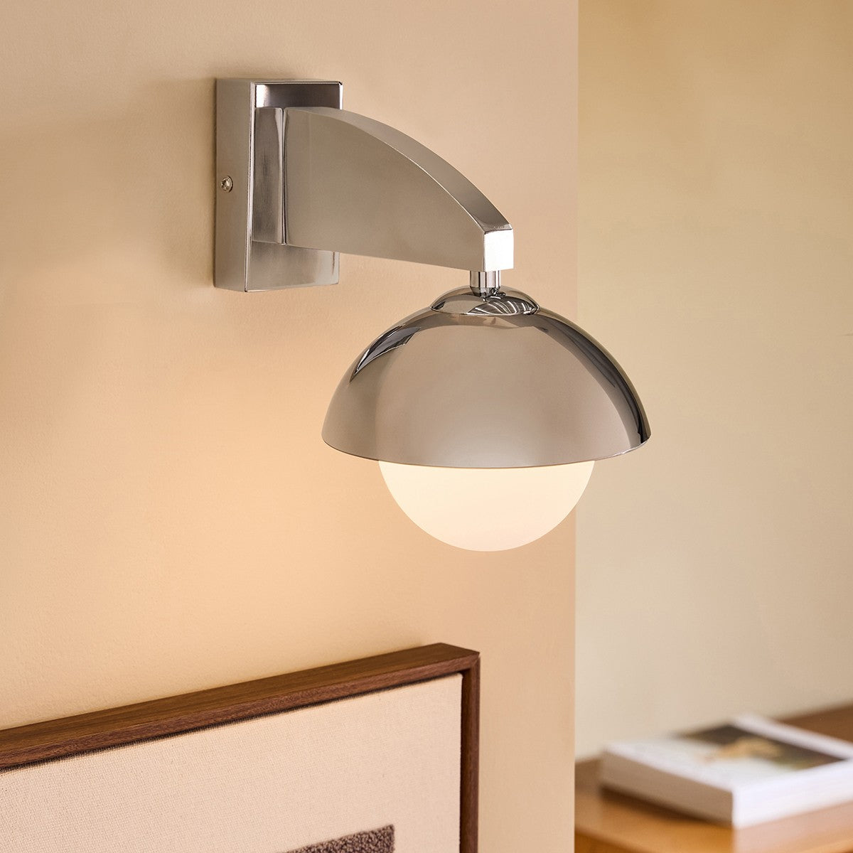 MADE Layla Modern Wall Light in Chrome with Gloss White Glass Lamp Shades