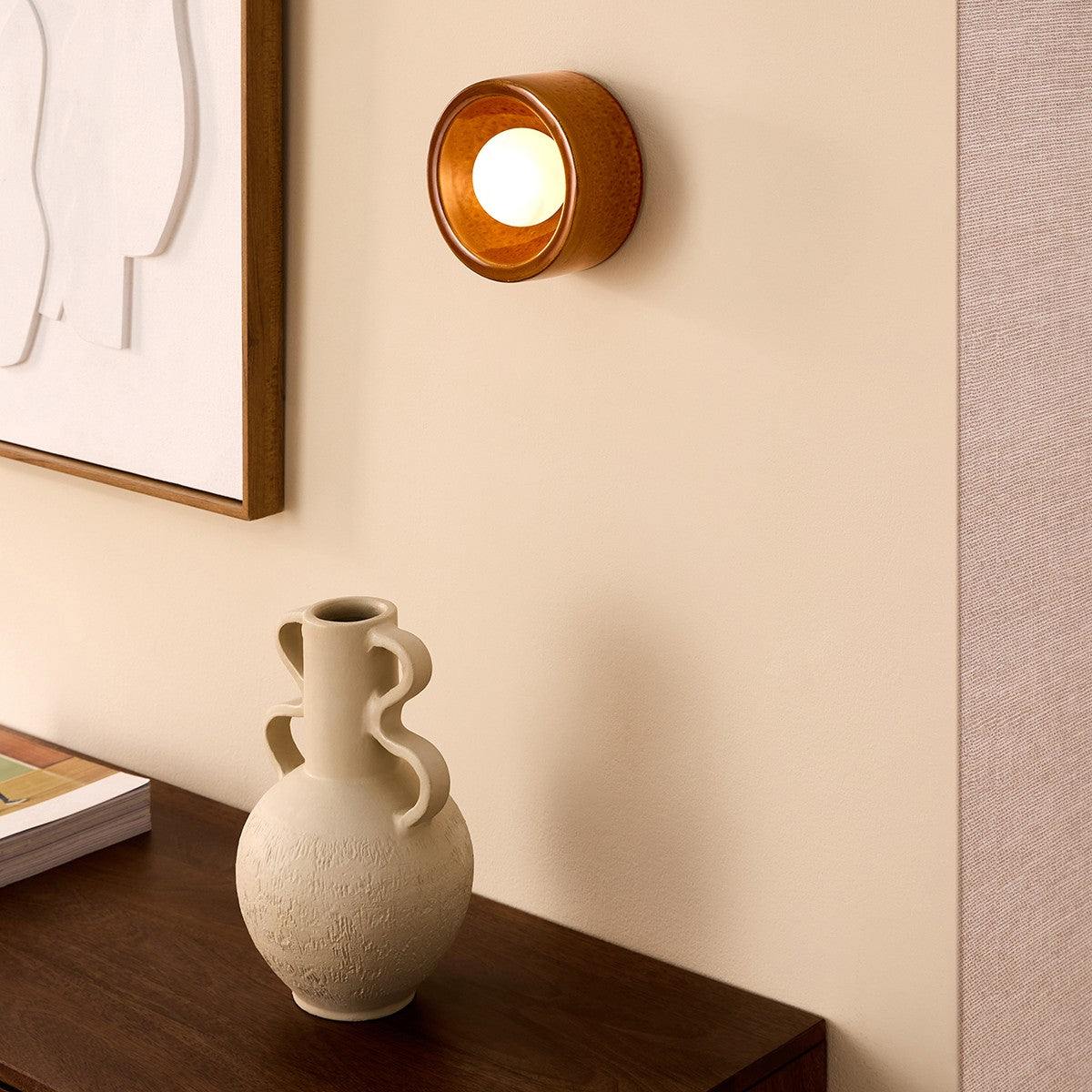 MADE Mavi Ceramic Wall Light in Caramel Glaze with Frosted Glass