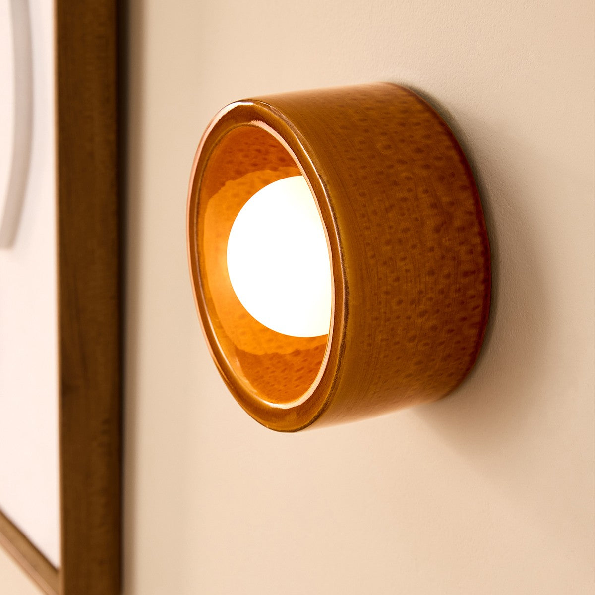 MADE Mavi Ceramic Wall Light in Caramel Glaze with Frosted Glass